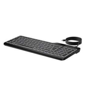 HP 405 Backlit USB-C Wired 24/7 Keyboard, Spill Resistant, Sanitizable, Programmable, Adjustable Tilt and LED brightness - Bl