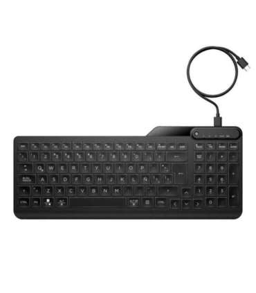HP 405 Backlit USB-C Wired 24/7 Keyboard, Spill Resistant, Sanitizable, Programmable, Adjustable Tilt and LED brightness - Bl