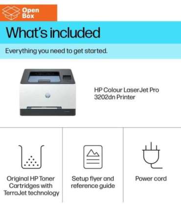 HP Color LaserJet Pro 3202dn Printer - OPENBOX - A4 Color Laser, Print, Auto-Duplex, LAN, 25ppm, 150-2500 pages per month (re