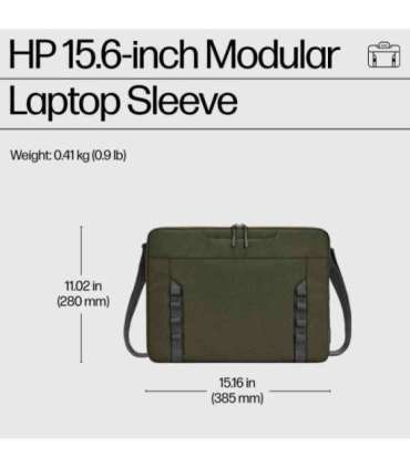 HP Modular 15.6 Sleeve/Top Load with Handles/shoulder strap included, Water Resistant - Dark Olive Green