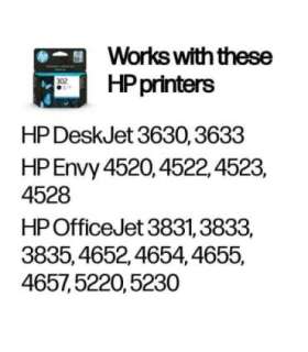 HP 302 Black Ink Cartridge, 190 pages, for HP OfficeJet 3830,3834,4650, DeskJet 2130,3630,1010, Envy 4520