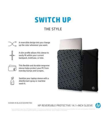 HP 14 Reversible Sleeve, Sanitizable - Black, Silver