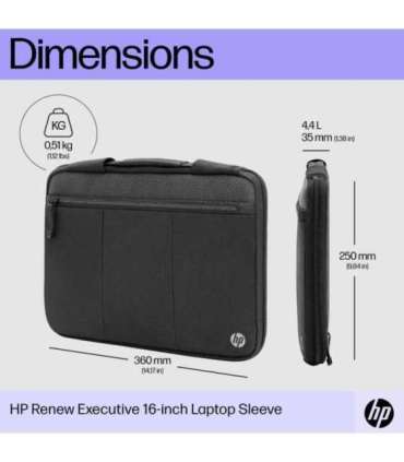HP Executive 14 Laptop Sleeve, Water Resistant, Bluetooth tracker Pocket - Black, Grey
