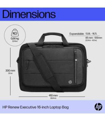 HP Executive 16 Top Load, Water Resistant, Expandable, RFID & Bluetooth tracker Pocket, Cable Pass-through USB-C port - Black