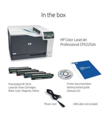 HP Color LaserJet CP5225dn Printer - A3 Color Laser, Print, Auto-Duplex, LAN, 20ppm, 1500-5000 pages per month