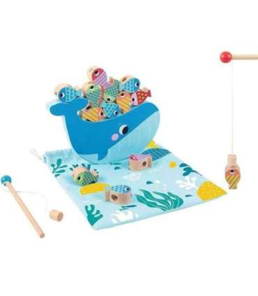 TOOKY TOY Puidust mäng Vaal ja kalad Multifunktsionaalne 4-ühes