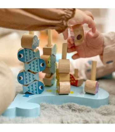 TOOKY TOY Puidust mäng Vaal ja kalad Multifunktsionaalne 4-ühes