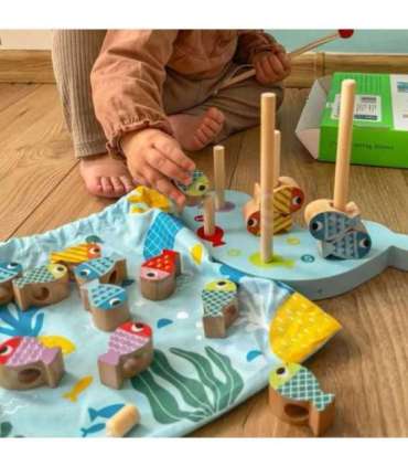 TOOKY TOY Puidust mäng Vaal ja kalad Multifunktsionaalne 4-ühes