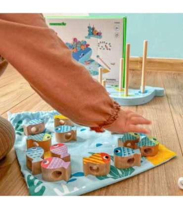 TOOKY TOY Puidust mäng Vaal ja kalad Multifunktsionaalne 4-ühes
