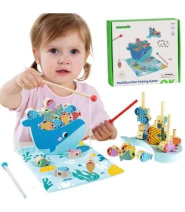 TOOKY TOY Puidust mäng Vaal ja kalad Multifunktsionaalne 4-ühes
