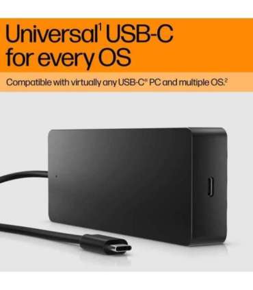 HP Universal USB-C Multiport Hub with 65W Power Adapter Notebook Charger - 2x USB-A, 2x USB-C(65W/Data), DisplayPort/HDMI, RJ