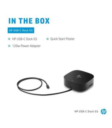 HP USB-C Dock G5 100W - 4x USB 3.0, 1x USB-C(15W), 2x DisplayPort 1.4, 1x HDMI 2.0, 1x RJ-45, 1x combo audio jack