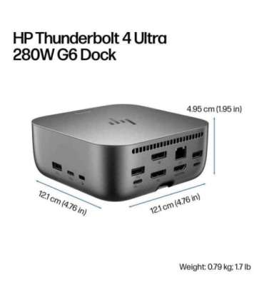 HP Thunderbolt 4 Ultra Dock G6 280W w/Combo Cable - 5x USB-A, 2x USB-C, 1x USB-C Thunderbolt 4, 2x DisplayPort, 1x HDMI, 1x R