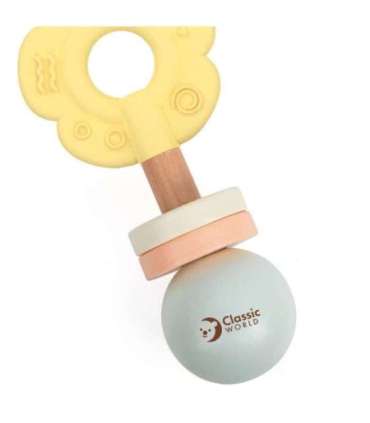 CLASSIC WORLD Puidust pastellne kõristi ja närimismänguasi 2-ühes lilleke 0+
