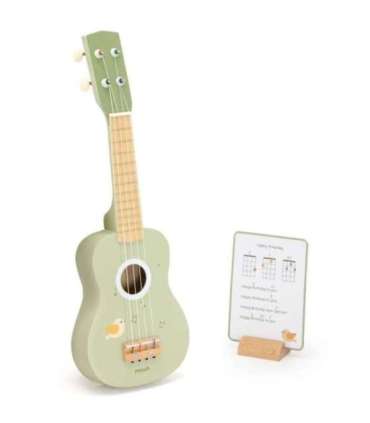 Viga puidust ukulele-kitarr lastele, roheline, nootidega