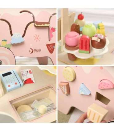 CLASSIC WORLD puidust 3-ühes jäätisekäru, 40 osa