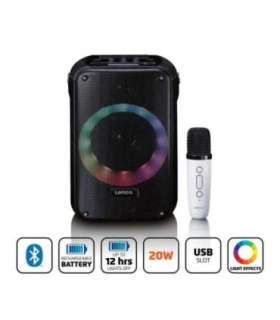 Karaoke system with bluetooth, rechargeable battery, wireless karaoke microphone and disco led lightning Lenco, black