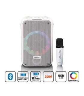 Karaoke system with bluetooth, rechargeable battery, wireless karaoke microphone and disco led lightning Lenco, white
