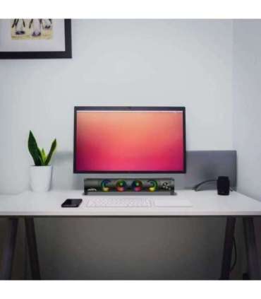 2 in 1 PC Speaker Soundbar Computer RGB LED Backlight Stereo Gaming USB 2 x 3W AUX 3.5 mm