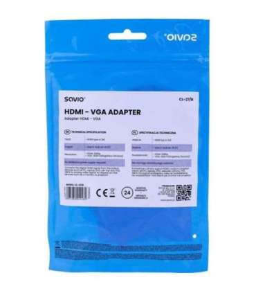 Savio CL-27B video cable adapter 0.1 m HDMI Type A (Standard) VGA (D-Sub) White