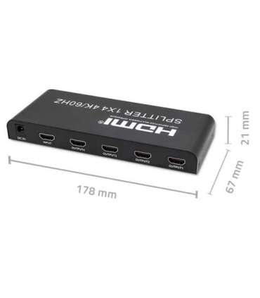 Qoltec 51799 Active HDMI Splitter 4 x HDMI 4K x 2K 6Gb/s 60Hz