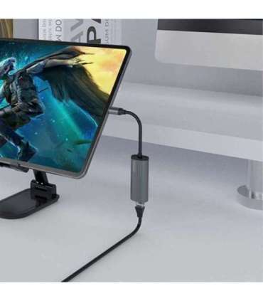 SAVIO Adapter USB-C 3.1 Gen.1 (M) to RJ-45 Gigabit Ethernet (F), 1000 Mbps, AK-56, grey