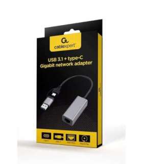 Gembird A-USB3AC-LAN-01 USB 3.1 + type-C Gigabit network adapter, space grey