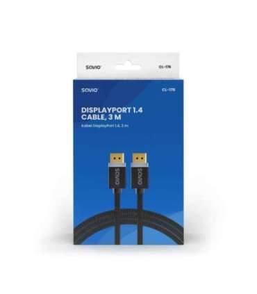 SAVIO DISPLAYPORT (M) - DISPLAYPORT (M) CABLE, V1.4, 3 m, CL-176