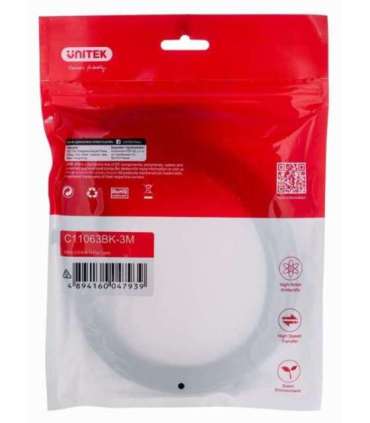 UNITEK 2.0 4K60HZ FLAT 3M C11063BK-3M HDMI cable 3 m HDMI Type A (Standard) Black