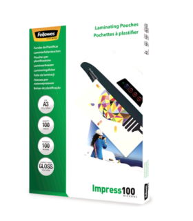 Fellowes Laminating Pouch A3 Glossy Thickness: 100 micron, Qty Per Pack: 100 pcs Ideal for notices, craft