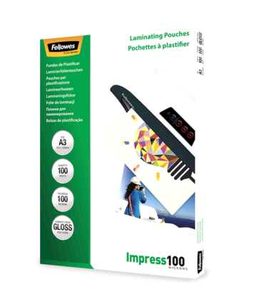 Fellowes Laminating Pouch A3 Glossy Thickness: 100 micron, Qty Per Pack: 100 pcs Ideal for notices, craft