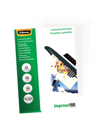 Fellowes Laminating Pouch A3 Glossy Thickness: 100 micron, Qty Per Pack: 100 pcs Ideal for notices, craft