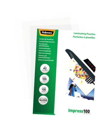 Fellowes Laminating Pouch A3 Glossy Thickness: 100 micron, Qty Per Pack: 100 pcs Ideal for notices, craft