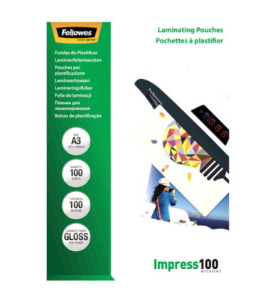 Fellowes Laminating Pouch A3 Glossy Thickness: 100 micron, Qty Per Pack: 100 pcs Ideal for notices, craft