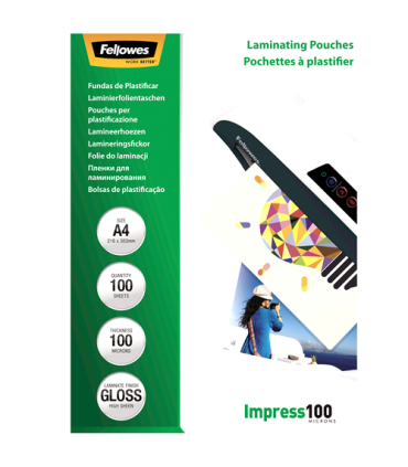 Fellowes Laminating Pouch A4 Clear Thickness: 100 micron, Qty Per Pack: 100 pcs Ideal for notices, craft
