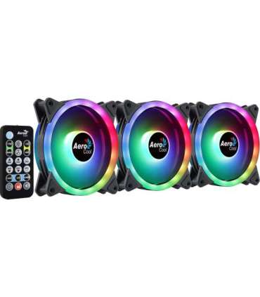 Aerocool DUO12PRO Kit 3xFan 12cm ARGB LED Dual Ring Antivibration 6 Pins Black