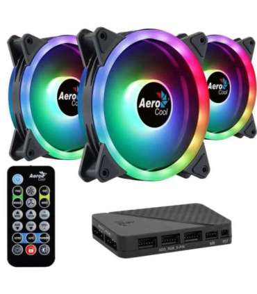 Aerocool DUO12PRO Kit 3xFan 12cm ARGB LED Dual Ring Antivibration 6 Pins Black
