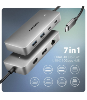 AXAGON USB-C 10Gbps DUAL 4K DISPLAY 7in1 hub HMC-CUB83X2