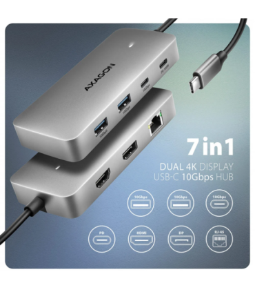 AXAGON USB-C 10Gbps DUAL 4K DISPLAY 7in1 hub HMC-CUB83X2