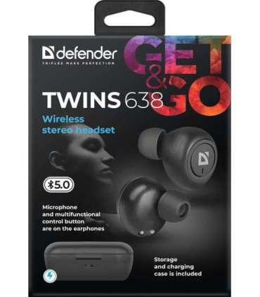 Defender Twins 638 Headset Wireless In-ear Calls/Music Bluetooth Black