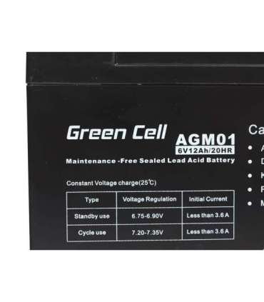 Green Cell AGM Battery 6V 12Ah 12.000 mAh Sealed Lead Acid (VRLA)