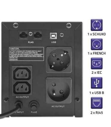Qoltec 53770 uninterruptible power supply (UPS) Line-Interactive 1.5 kVA 900 W 2 AC outlet(s)