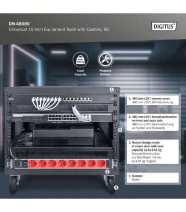 Digitus Universal 19-Inch Equipment Rack with Castors, 8U DN-48000