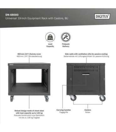 Digitus Universal 19-Inch Equipment Rack with Castors, 8U DN-48000