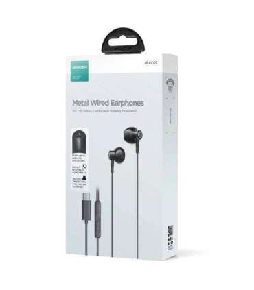 Joyroom Earphone Wired In-Ear Metal Headphones with Remote and Microphone, Type-C USB, Black EU (JR-EC07)