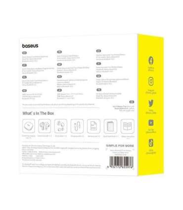 Baseus Earphone Bluetooth Bowie E19 TWS Earphones, BT 5.3, ENC, IPX5, White EU (A00069600223-00)