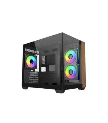 Cooler Master E481-KHNN-S00 Elite 481 WOOD Black, mATX, Front Panel, 70° Full-View Tempered Glass