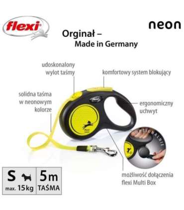 Flexi New NEON 5 m Black, Yellow Dog Retractable lead
