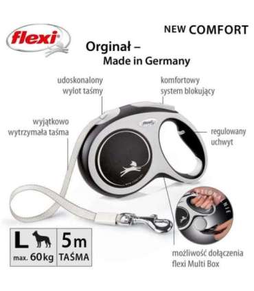 Flexi New COMFORT 8 m Black, Grey Dog Retractable lead