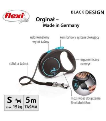 Flexi Automatic leash Black Design S 5 m, Blue